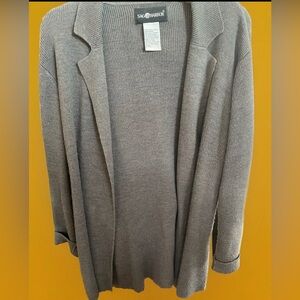 Large Dark Gray Ramie Cotton Acrylic Long Wrap Tie front Cardigan